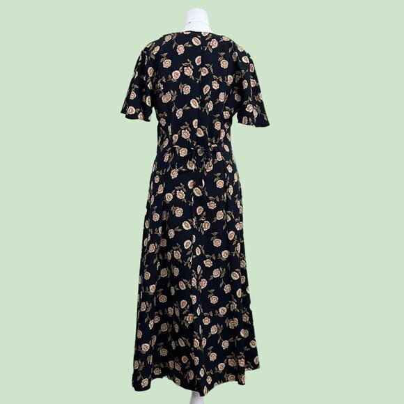 black floral vintage 90s midi dress - Picture 2 of 8